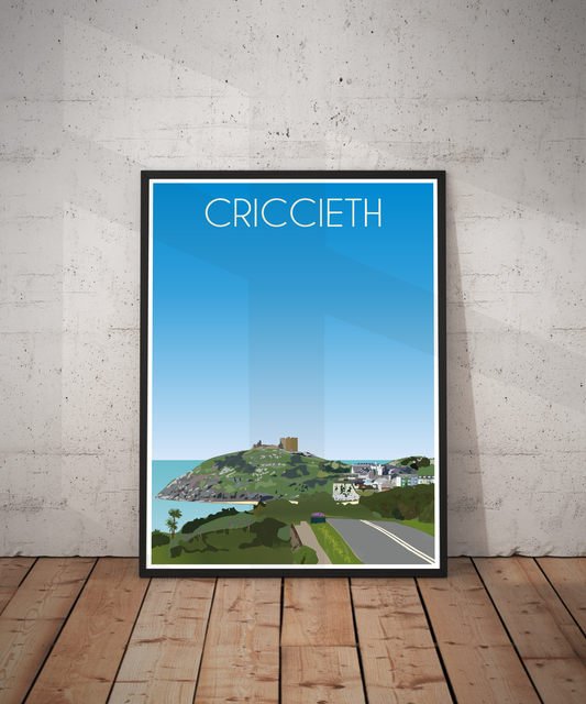 Vintage Criccieth Travel Poster Print – North Wales Wall Art | Retro Castle & Seaside Landscape | Instant Digital Download