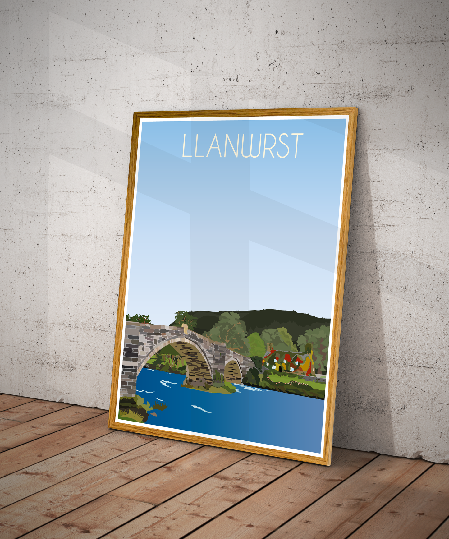 Vintage Llanrwst Travel Poster Print – North Wales Wall Art | Retro River & Bridge Landscape | Instant Digital Download