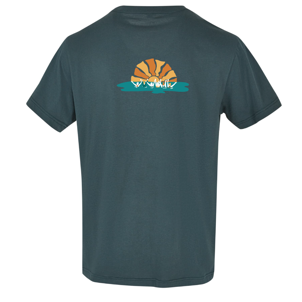 Maverick Mums Sunset Wild Swimming Group Relaxed Fit T-Shirt | Unisex Adventure Tee | Front & Back Design