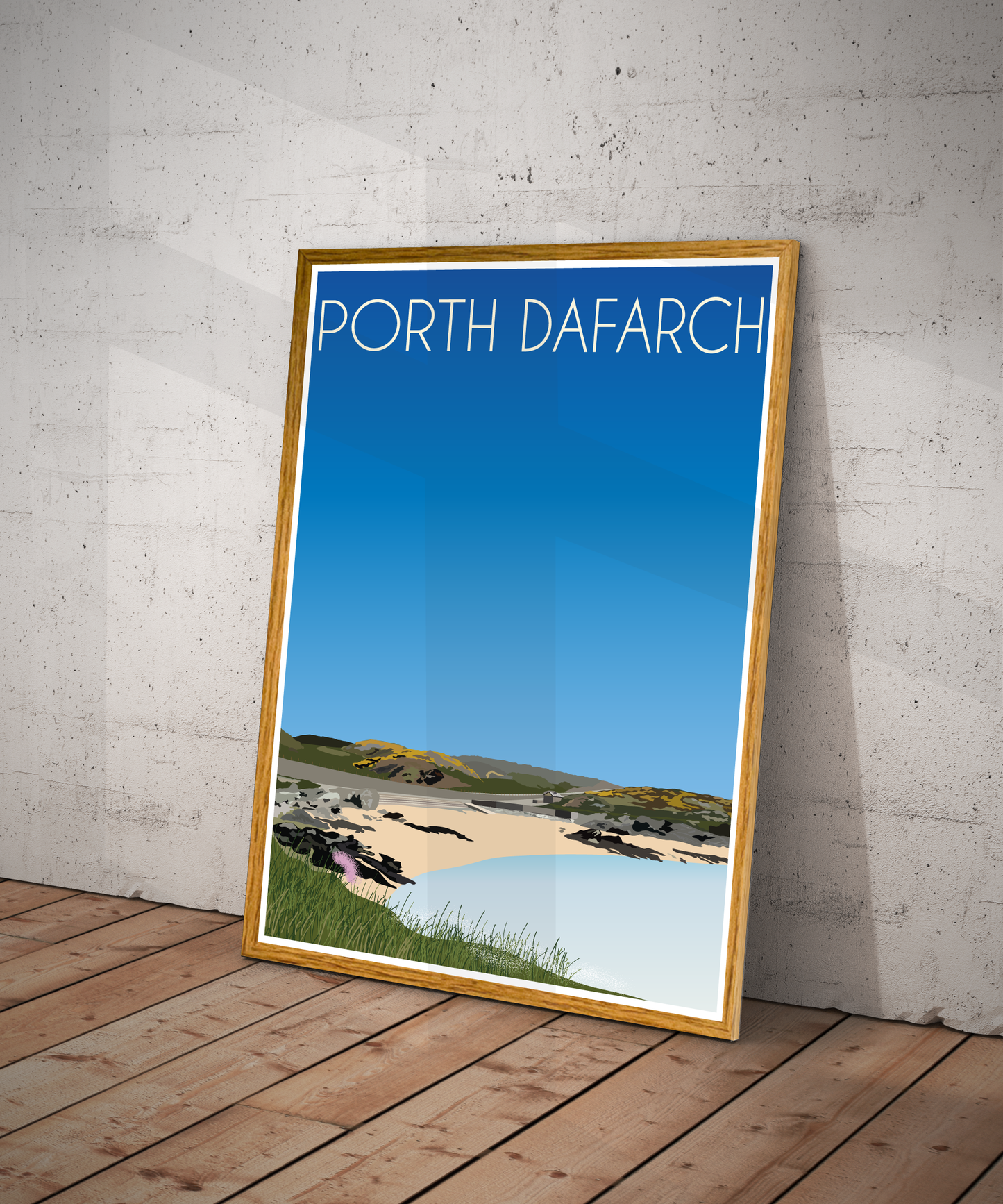 Vintage Porth Dafarch Travel Poster Print – Anglesey Wall Art | Retro Coastal Cove Landscape | Instant Digital Download