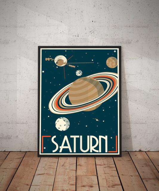 Saturn Retro Space Travel Poster – Deep Space Series