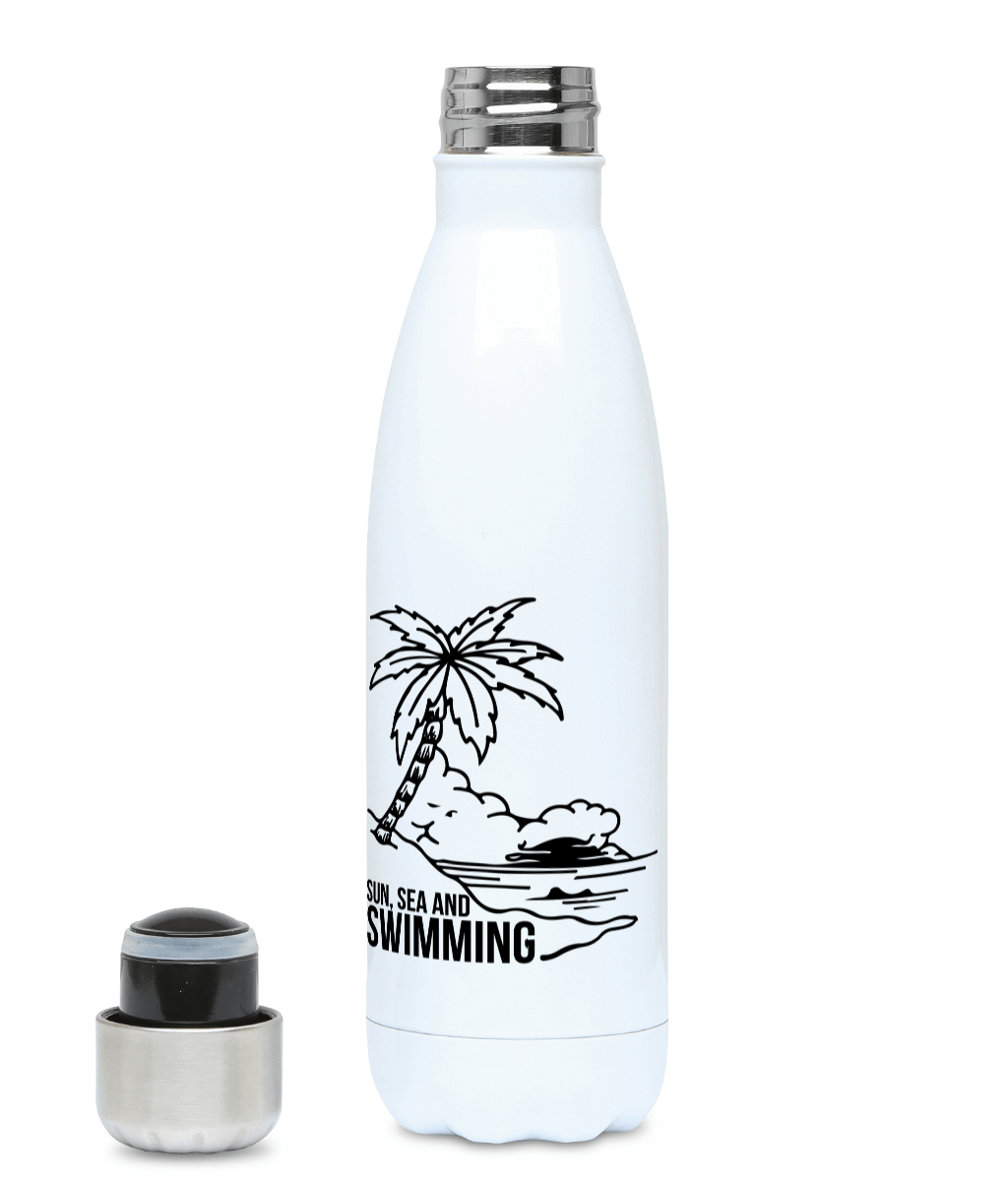 Sun, Sea And Swimming - Plastic Free 500ml Water Bottle Pen and Ink Studios