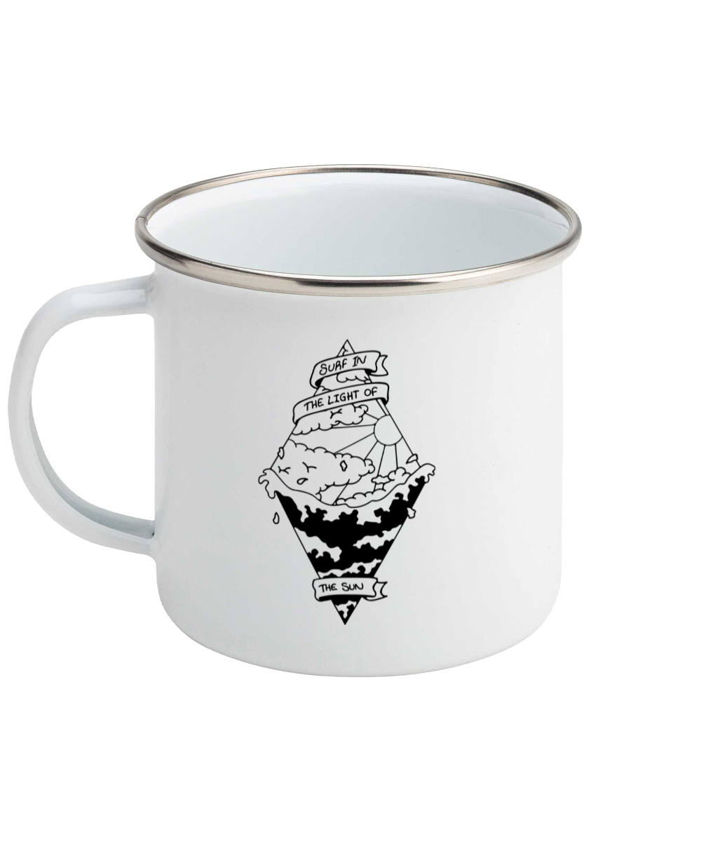 Surf In The Light Of The Sun - Enamel Mug Pen and Ink Studios