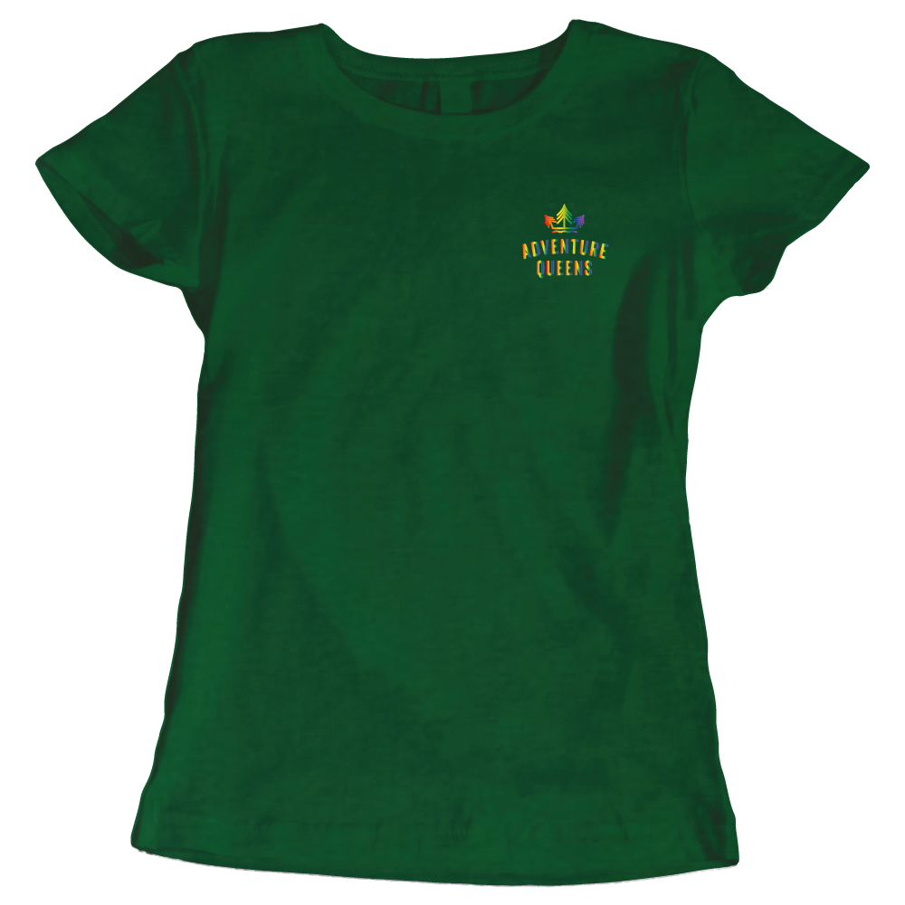 Adventure Queens Rainbow logo women's t-shirt with pocket design
