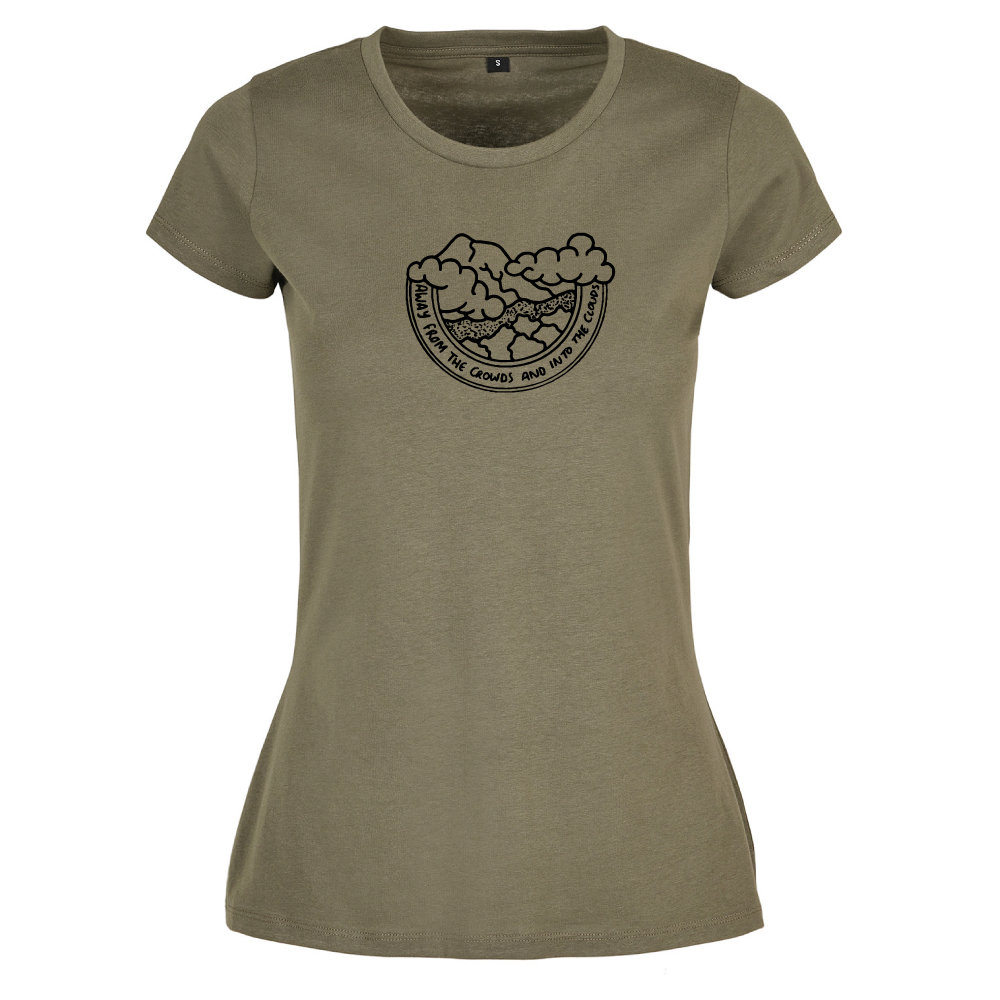 Away from the Crowds and Into the Clouds Ladies Travel T-Shirt