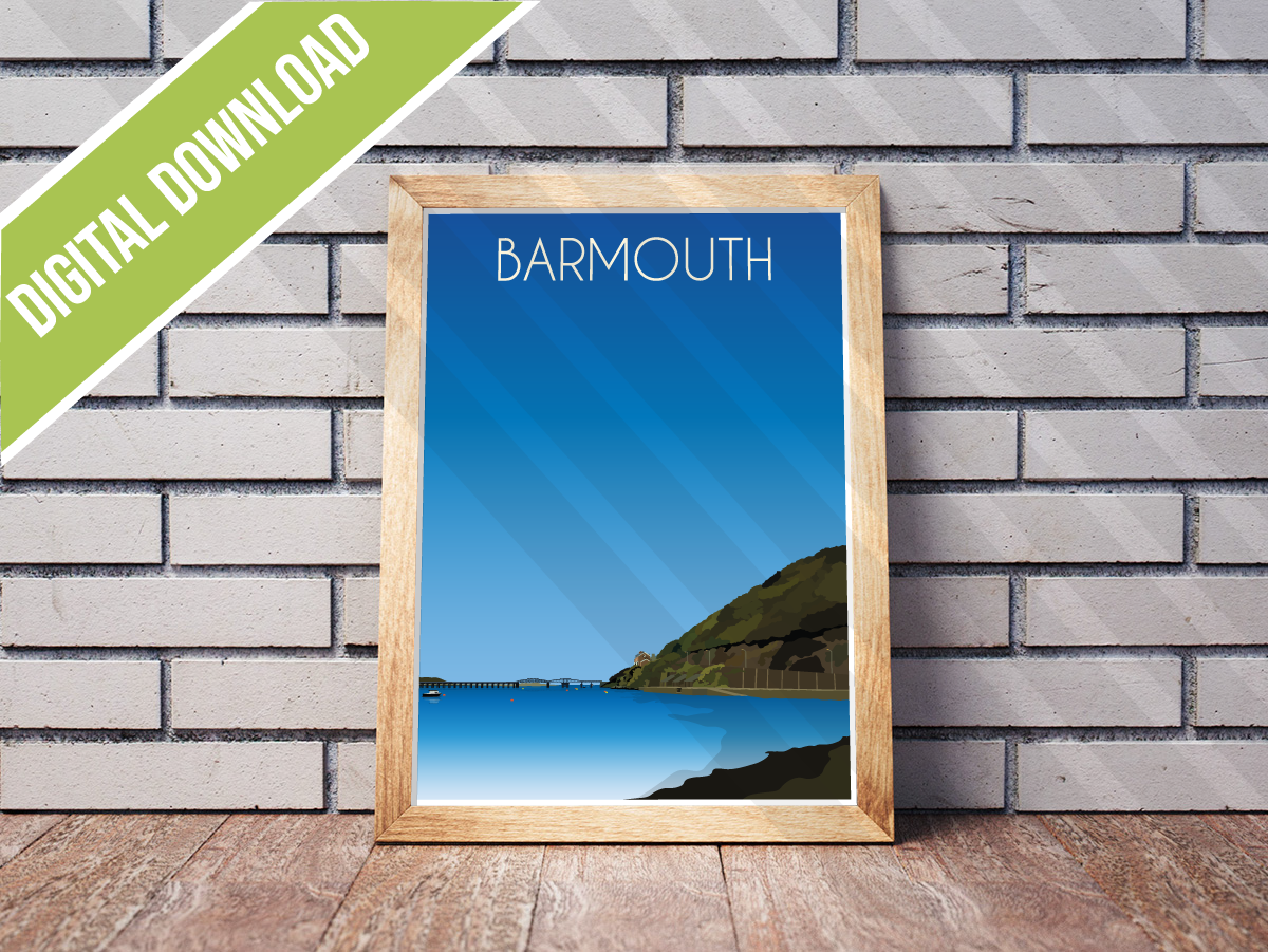 Vintage Barmouth Travel Poster Print – North Wales Wall Art | Retro Seaside Landscape | Instant Digital Download