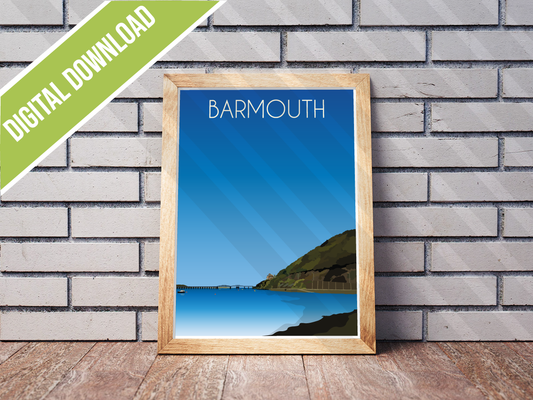 Vintage Barmouth Travel Poster Print – North Wales Wall Art | Retro Seaside Landscape | Instant Digital Download