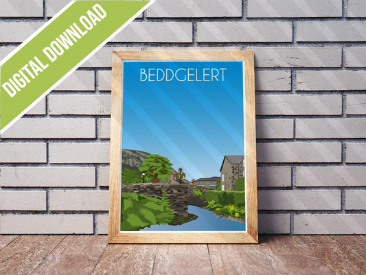Vintage Beddgelert Travel Poster Print – North Wales Wall Art | Retro Snowdonia Village Landscape | Instant Digital Download
