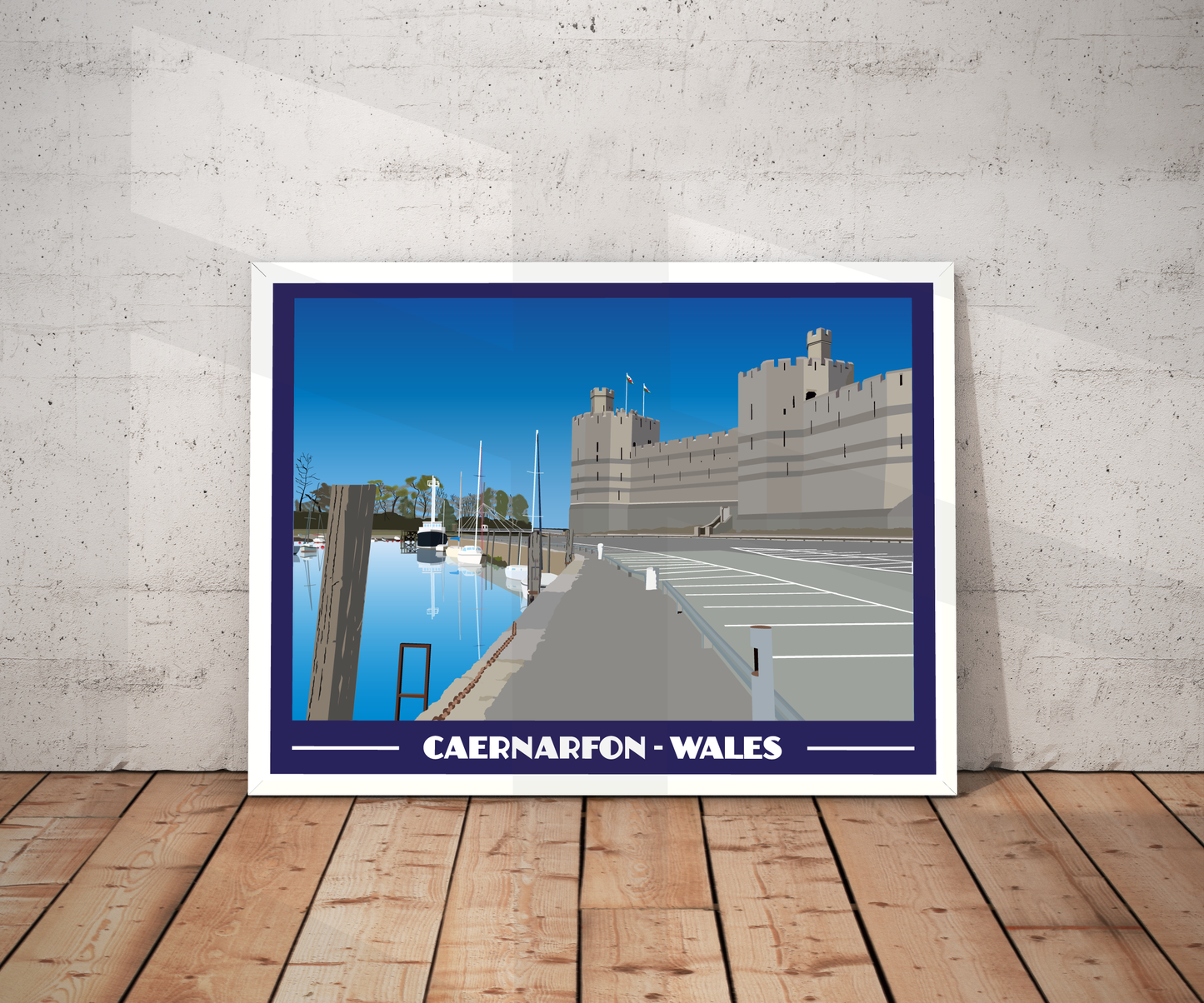 Vintage style travel poster print of Caernarfon in North Wales