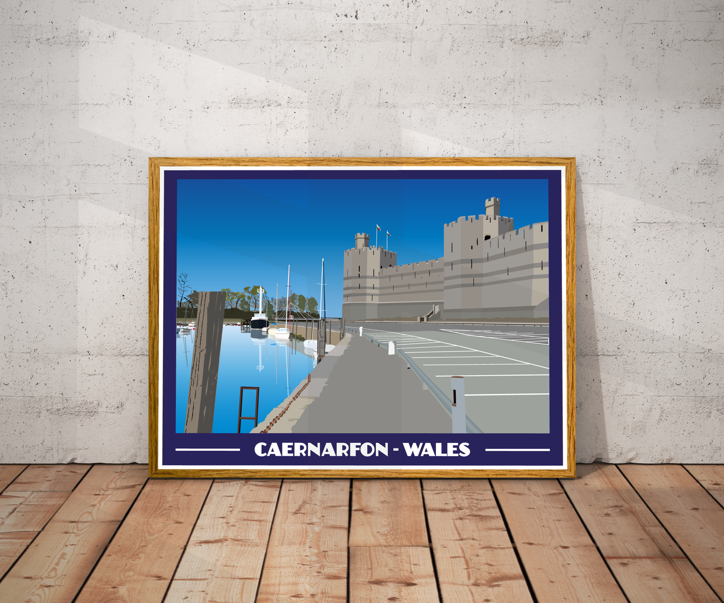 Vintage style travel poster print of Caernarfon in North Wales