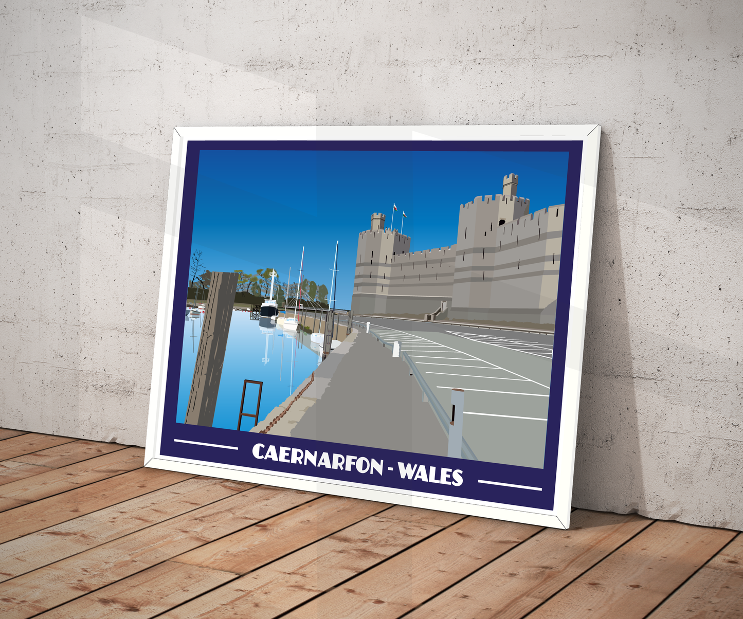 Vintage style travel poster print of Caernarfon in North Wales