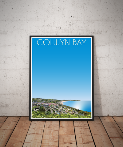 Vintage style travel poster print of Colwyn Bay in North Wales, various sizes available