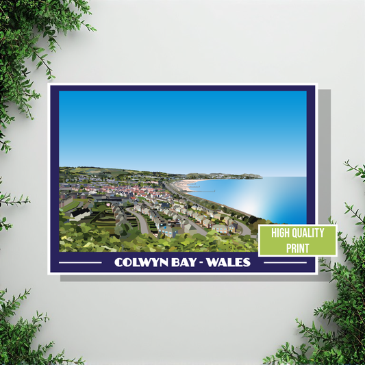 Vintage landscape travel poster print of Colwyn Bay in North Wales, various sizes available