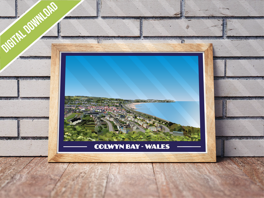 Colwyn Bay Landscape Travel Poster Print | North Wales Wall Art | Retro Seaside Printable | Instant Digital Download