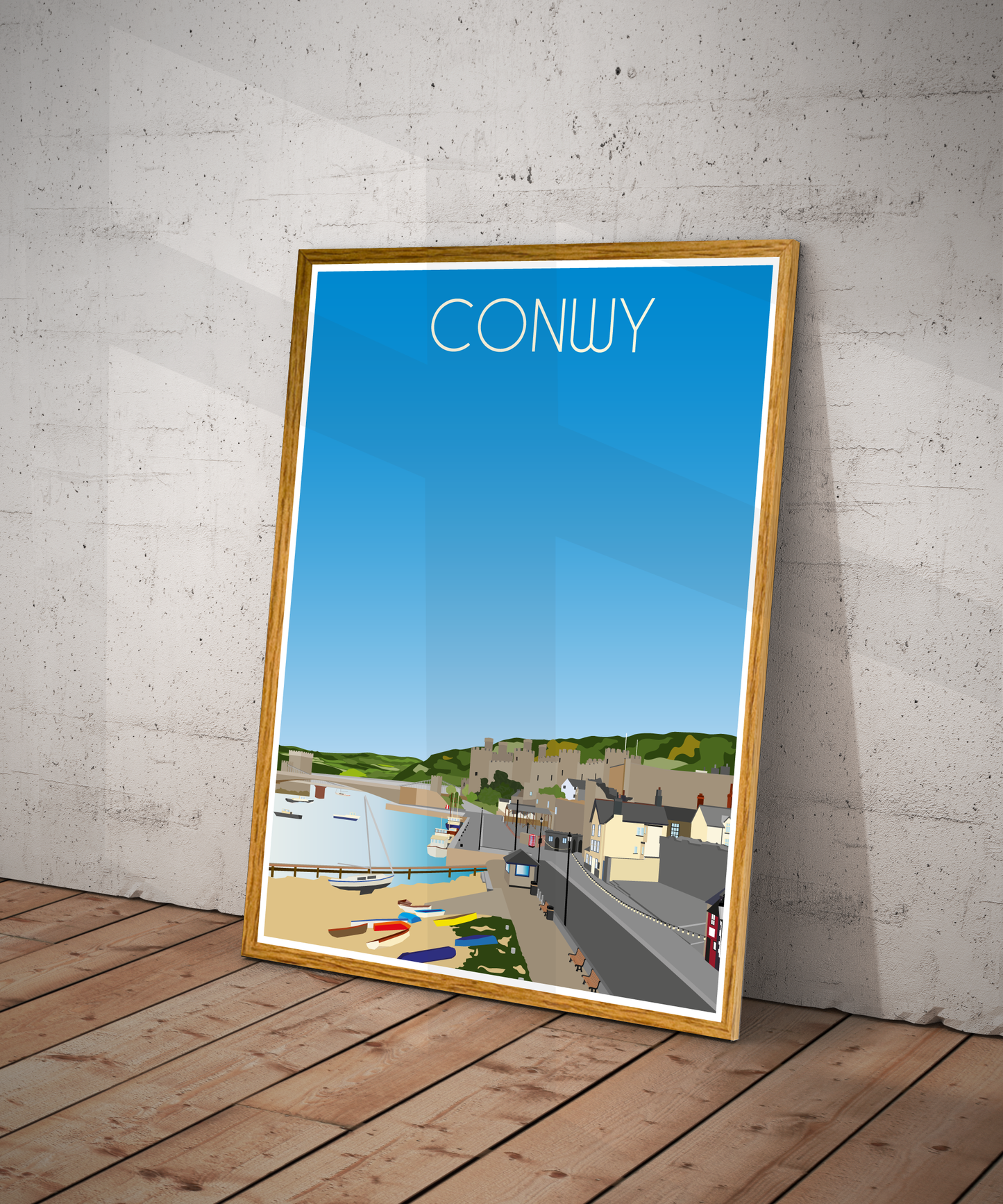 Vintage Conwy Travel Poster Print – North Wales Wall Art | Retro Castle & Harbour Landscape | Instant Digital Download