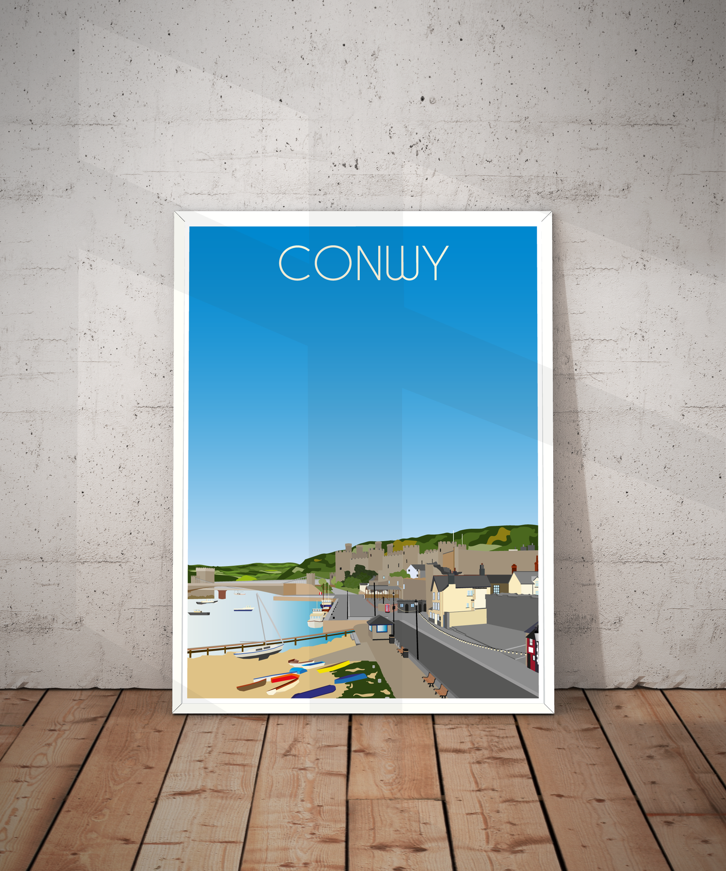 Vintage Conwy Travel Poster Print – North Wales Wall Art | Retro Castle & Harbour Landscape | Instant Digital Download