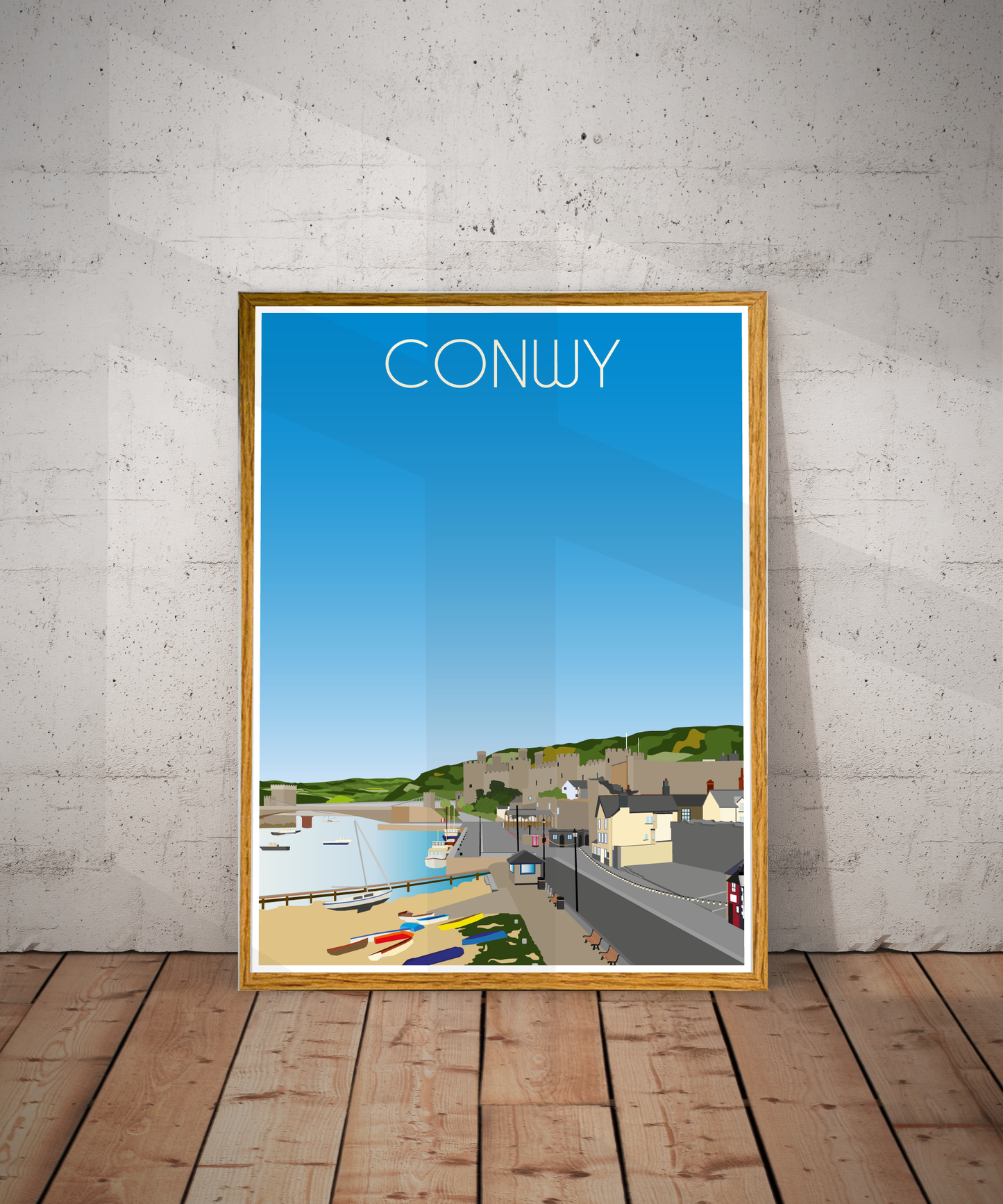 Vintage Conwy Travel Poster Print – North Wales Wall Art | Retro Castle & Harbour Landscape | Instant Digital Download