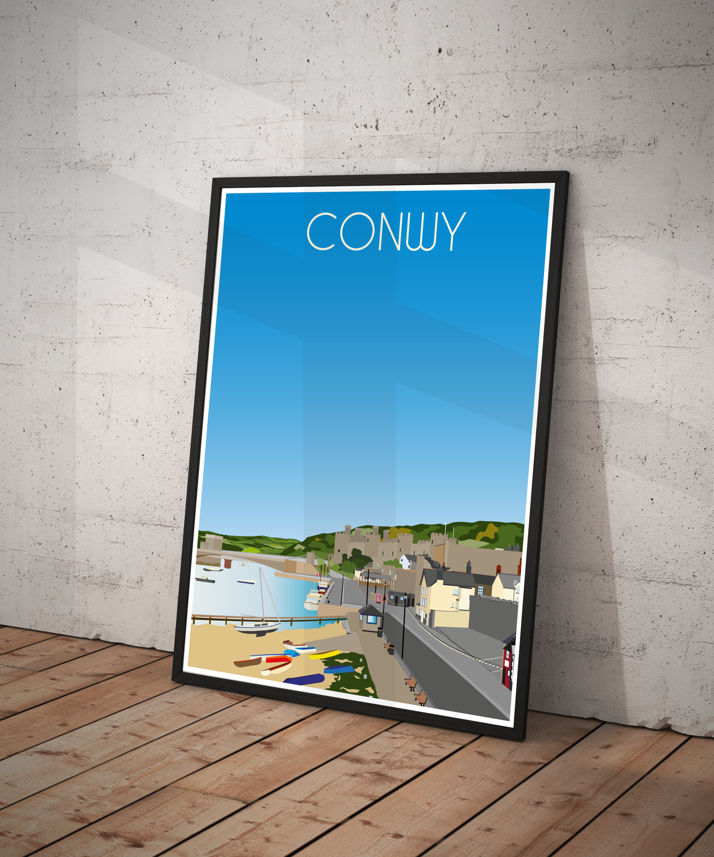 Vintage Conwy Travel Poster Print – North Wales Wall Art | Retro Castle & Harbour Landscape | Instant Digital Download