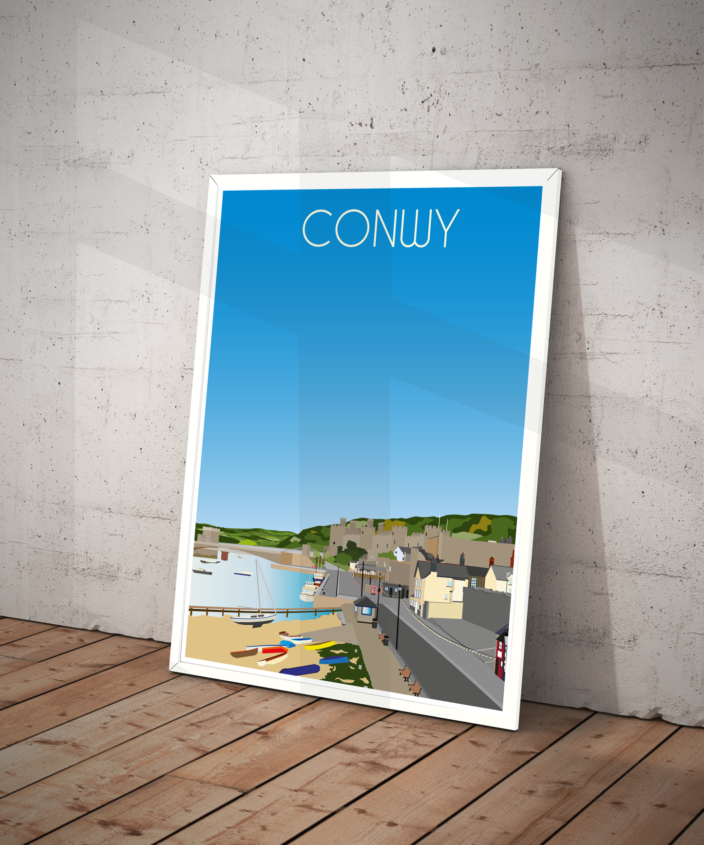 Vintage Conwy Travel Poster Print – North Wales Wall Art | Retro Castle & Harbour Landscape | Instant Digital Download