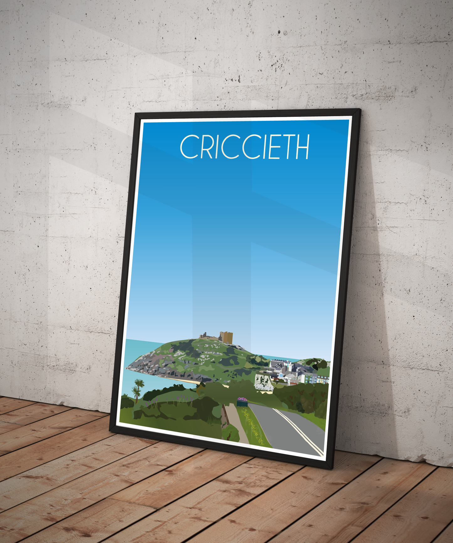 Vintage Criccieth Travel Poster Print – North Wales Wall Art | Retro Castle & Seaside Landscape | Instant Digital Download
