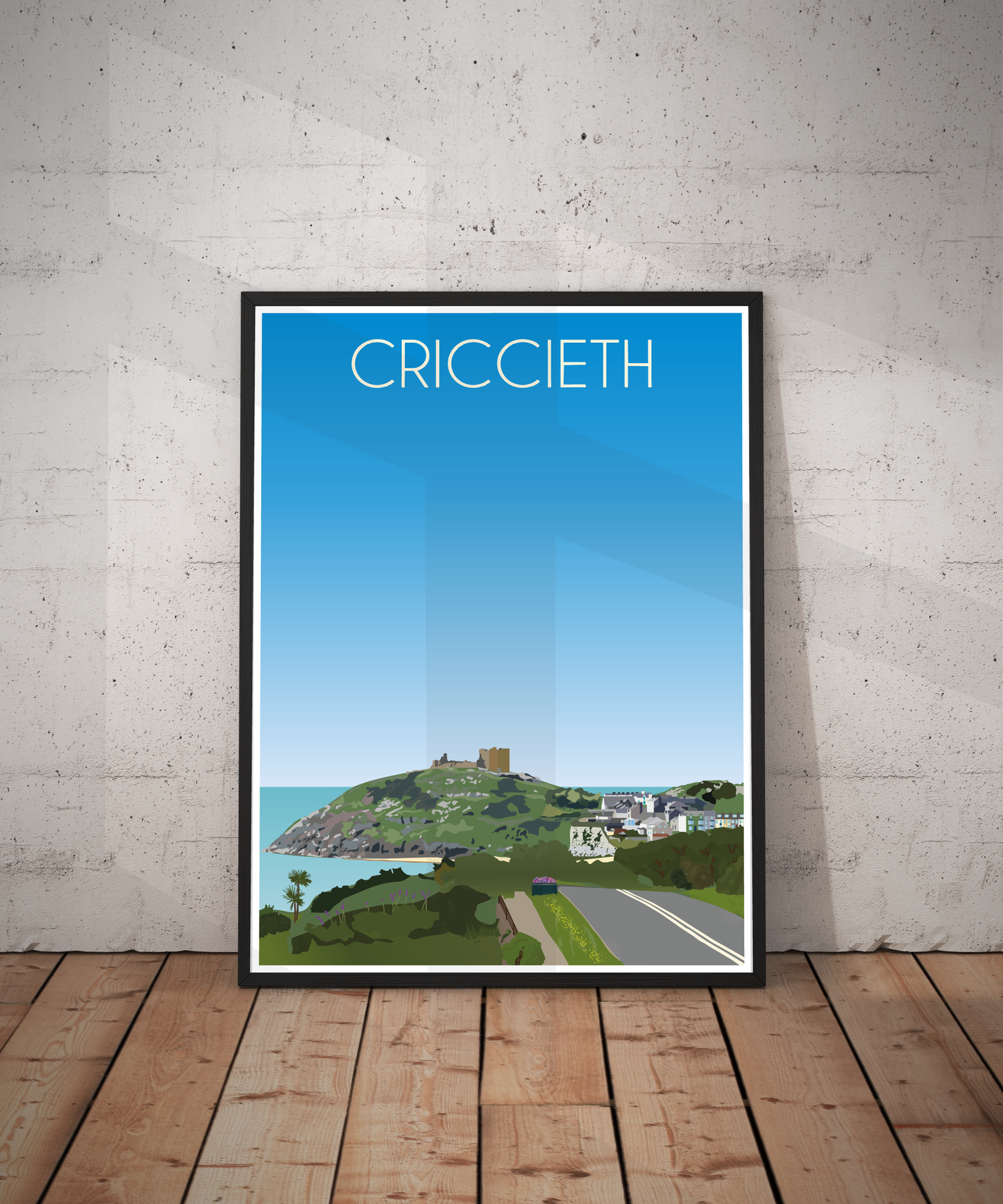 Vintage Criccieth Travel Poster Print – North Wales Wall Art | Retro Castle & Seaside Landscape | Instant Digital Download