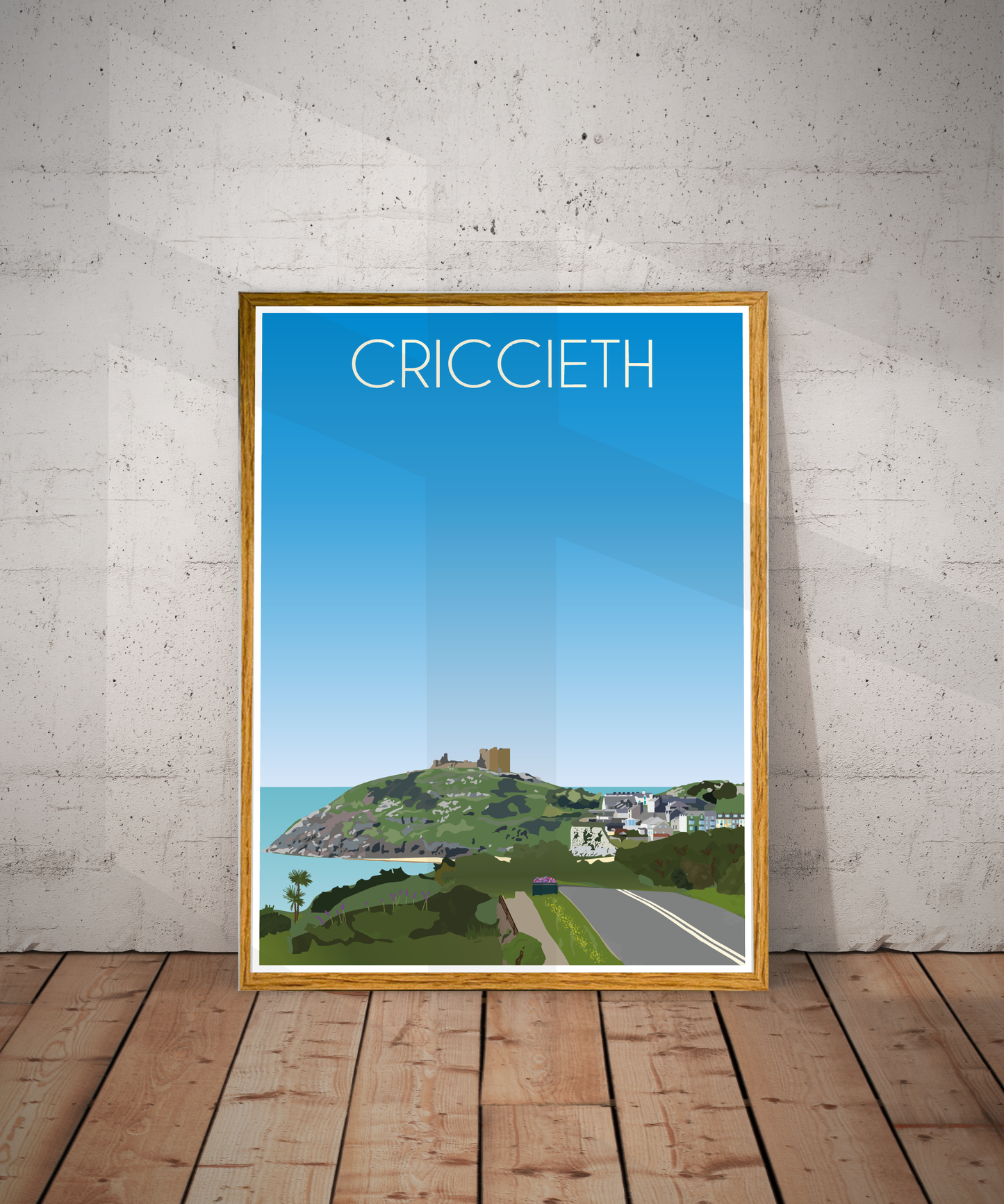 Vintage Criccieth Travel Poster Print – North Wales Wall Art | Retro Castle & Seaside Landscape | Instant Digital Download