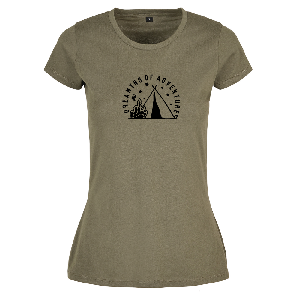 Dreaming of Adventure Camping Tent Themed Ladies T-Shirt