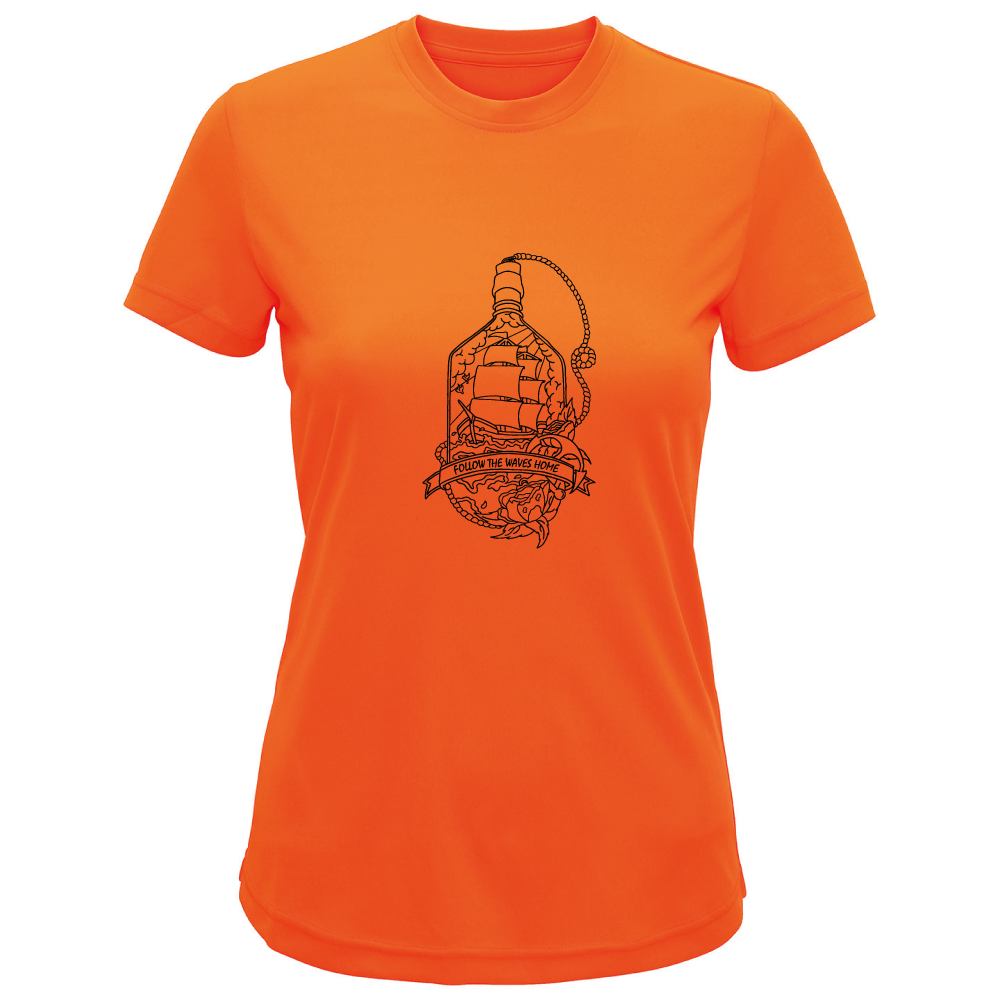 Follow the waves home surfing themed ladies t-shirt