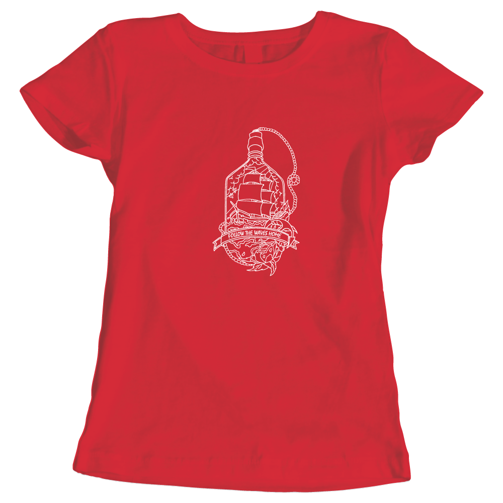 Follow the waves home surfing themed ladies t-shirt