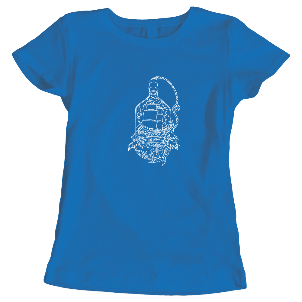 Follow the waves home surfing themed ladies t-shirt