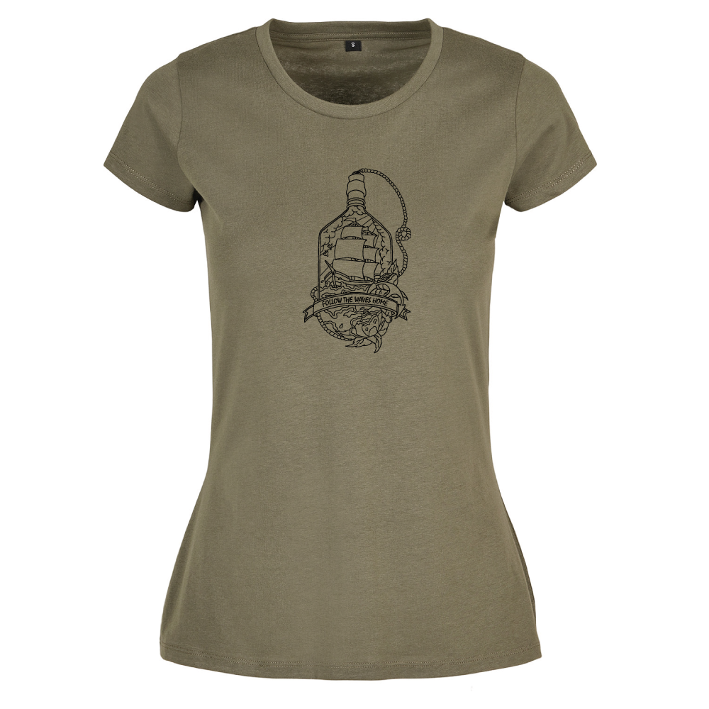 Follow the waves home surf themed ladies t-shirt