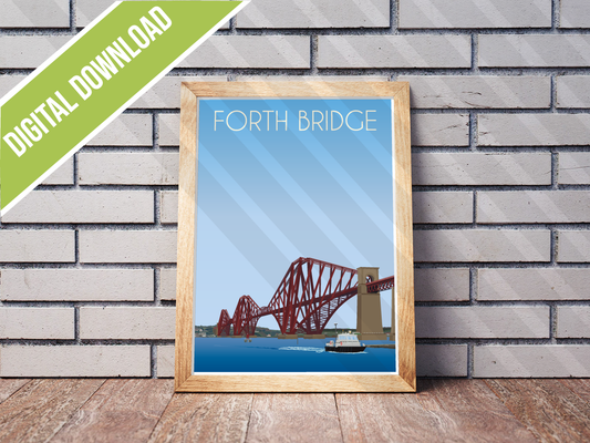 Vintage Forth Bridge Travel Poster Print – Scotland Wall Art | Retro Railway Bridge Landscape | Instant Digital Download