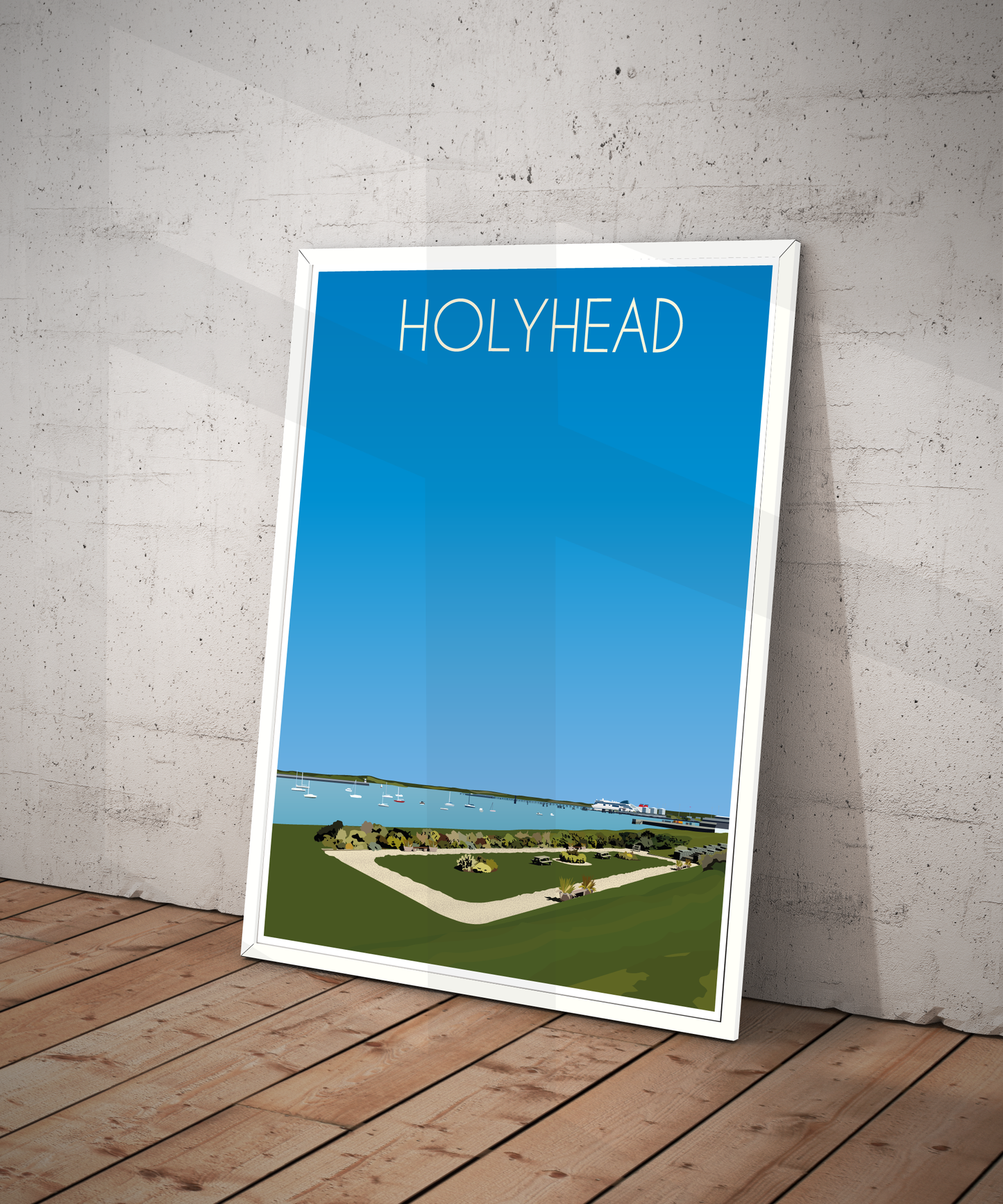 Vintage Holyhead Travel Poster Print – North Wales Wall Art | Retro Harbour & Coastal Landscape | Instant Digital Download