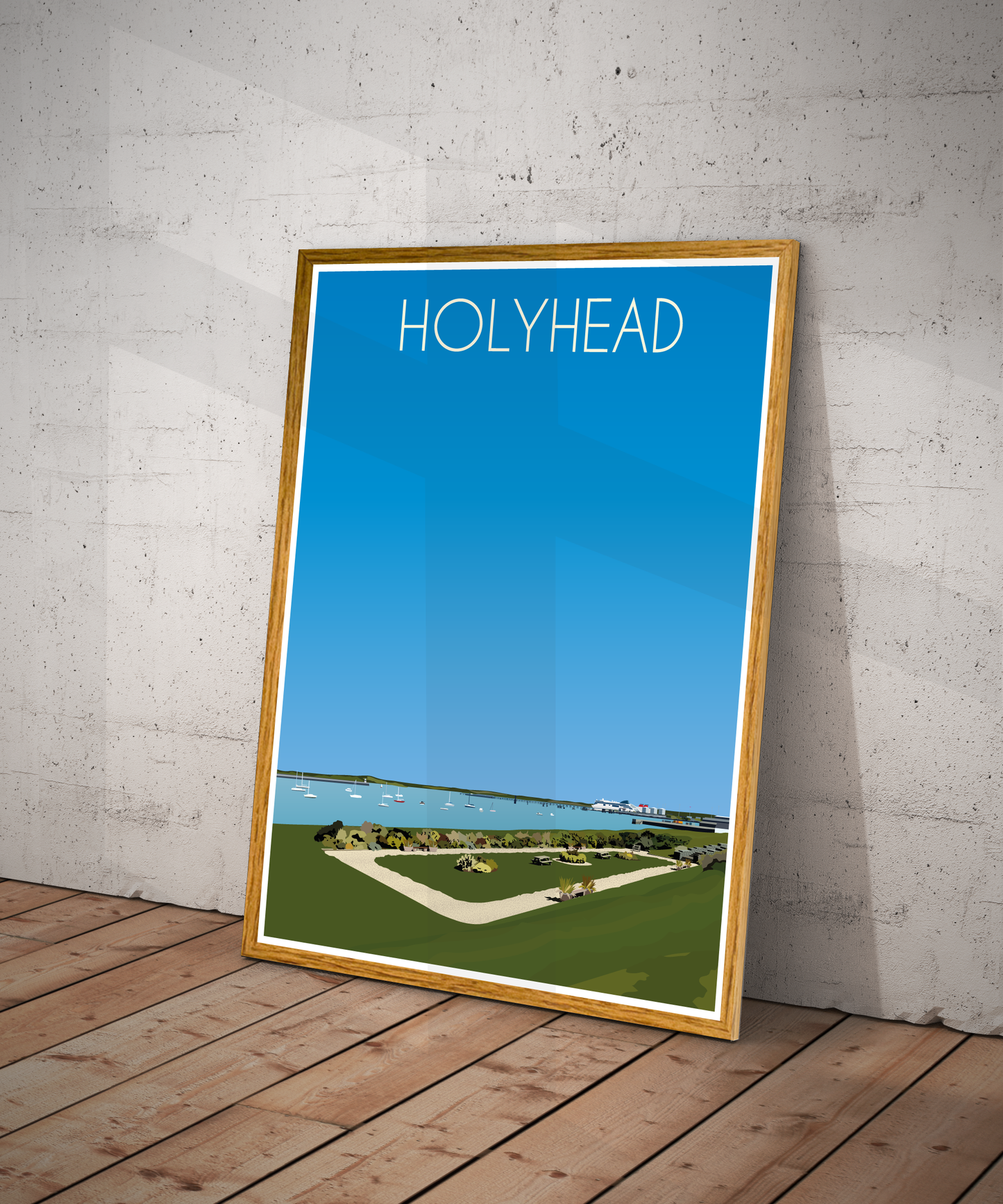 Vintage Holyhead Travel Poster Print – North Wales Wall Art | Retro Harbour & Coastal Landscape | Instant Digital Download