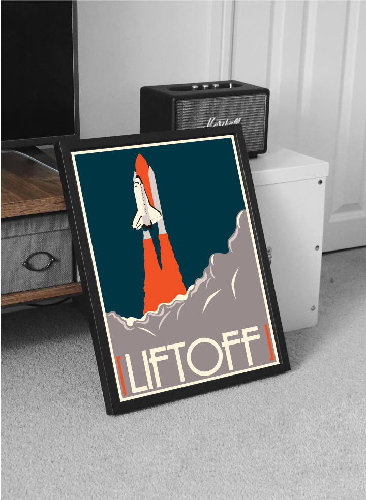 Lift Off Retro Space Travel Poster – Deep Space Series