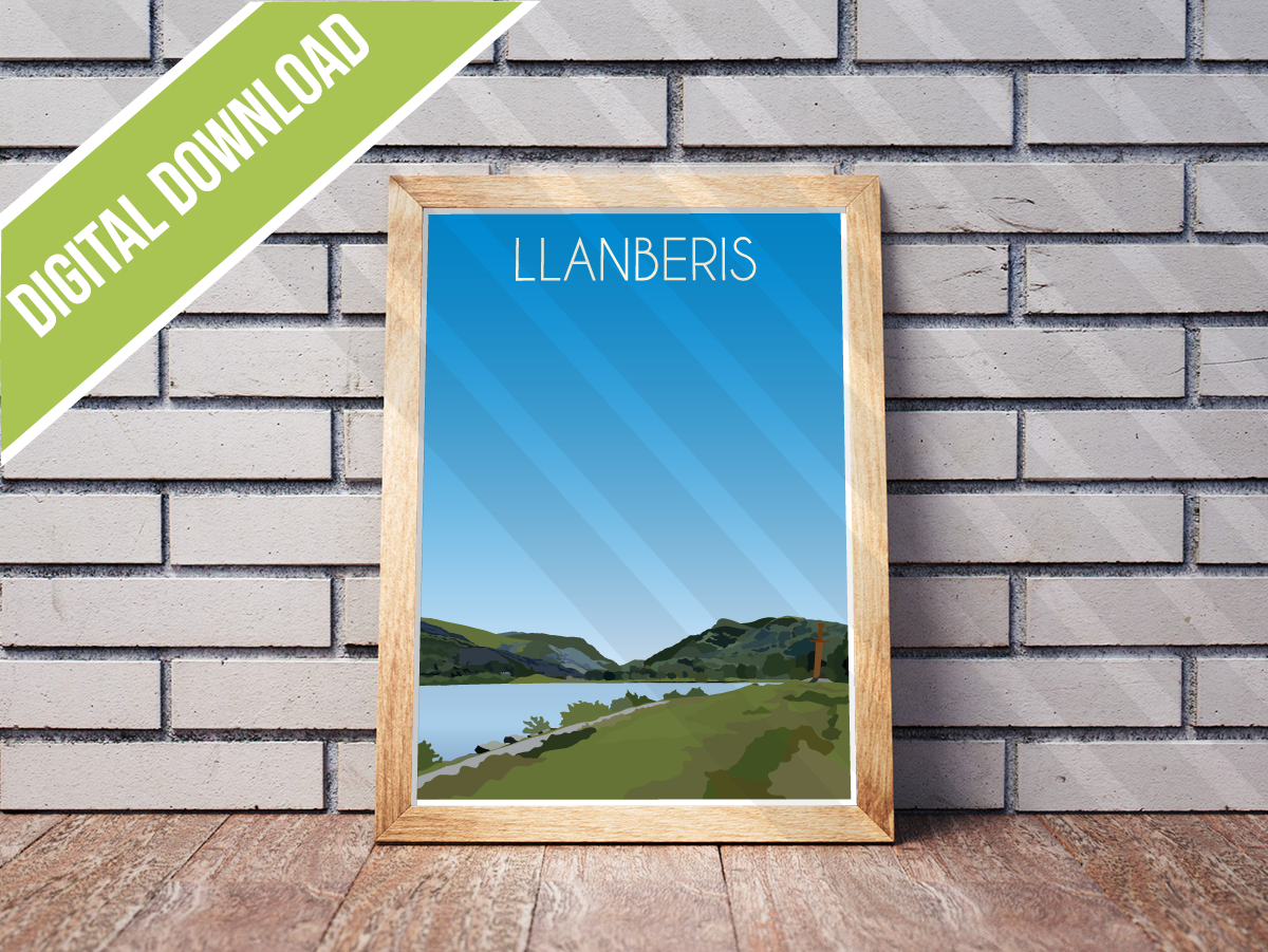 Vintage Llanberis Travel Poster Print – North Wales Wall Art | Retro Snowdon & Lake Landscape | Instant Digital Download