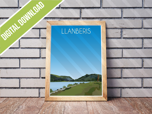 Vintage Llanberis Travel Poster Print – North Wales Wall Art | Retro Snowdon & Lake Landscape | Instant Digital Download