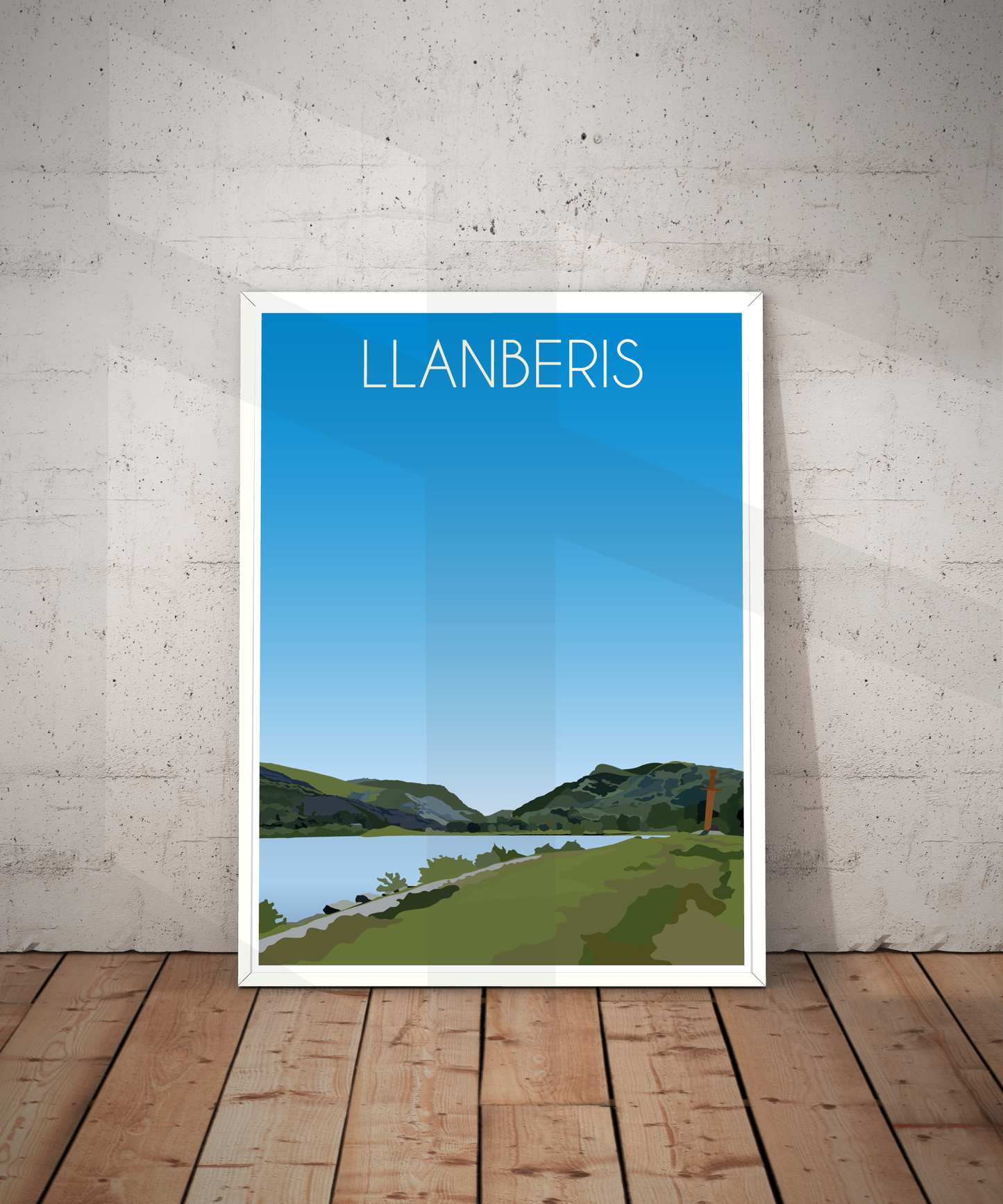 Vintage Llanberis Travel Poster Print – North Wales Wall Art | Retro Snowdon & Lake Landscape | Instant Digital Download