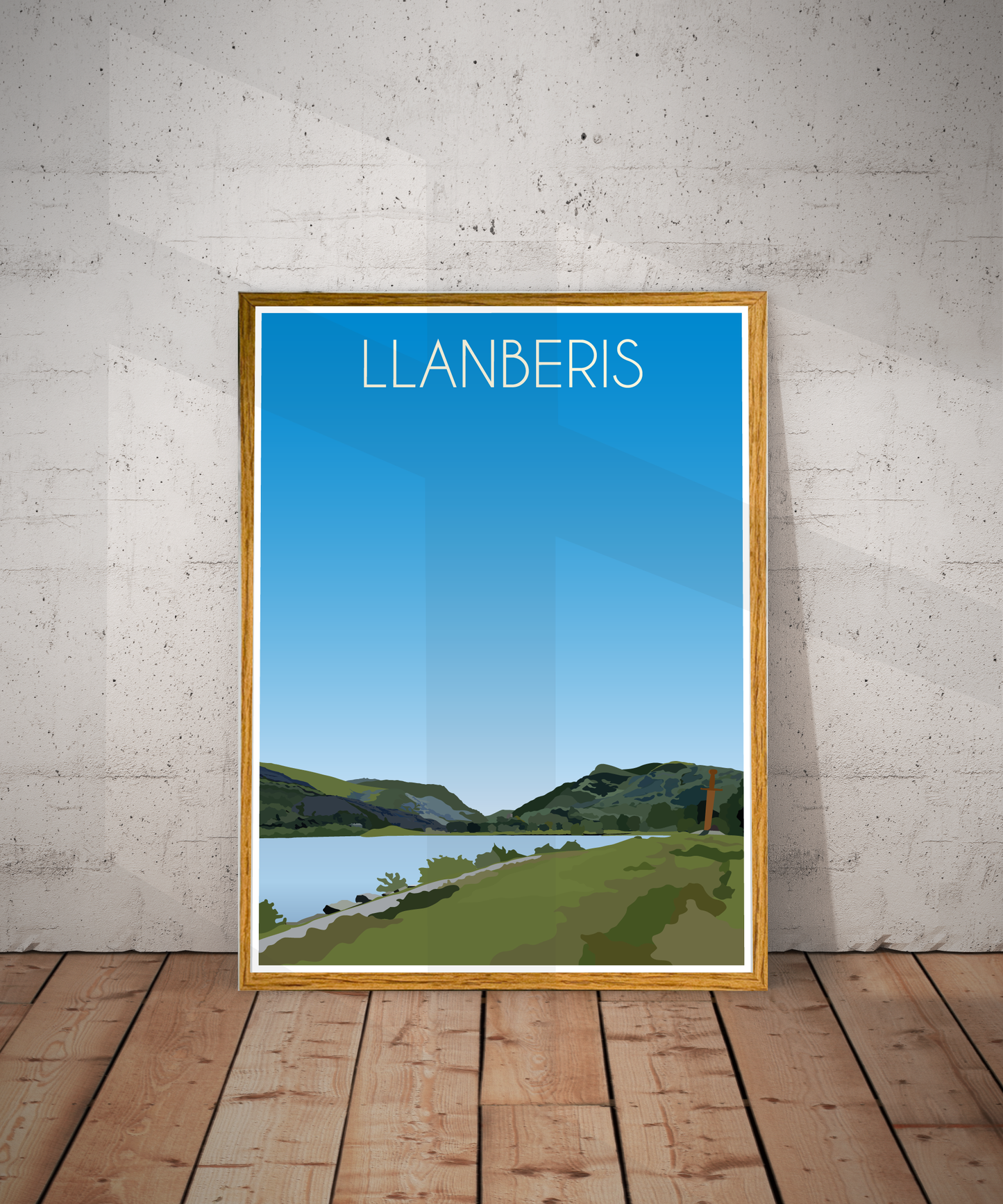 Vintage Llanberis Travel Poster Print – North Wales Wall Art | Retro Snowdon & Lake Landscape | Instant Digital Download