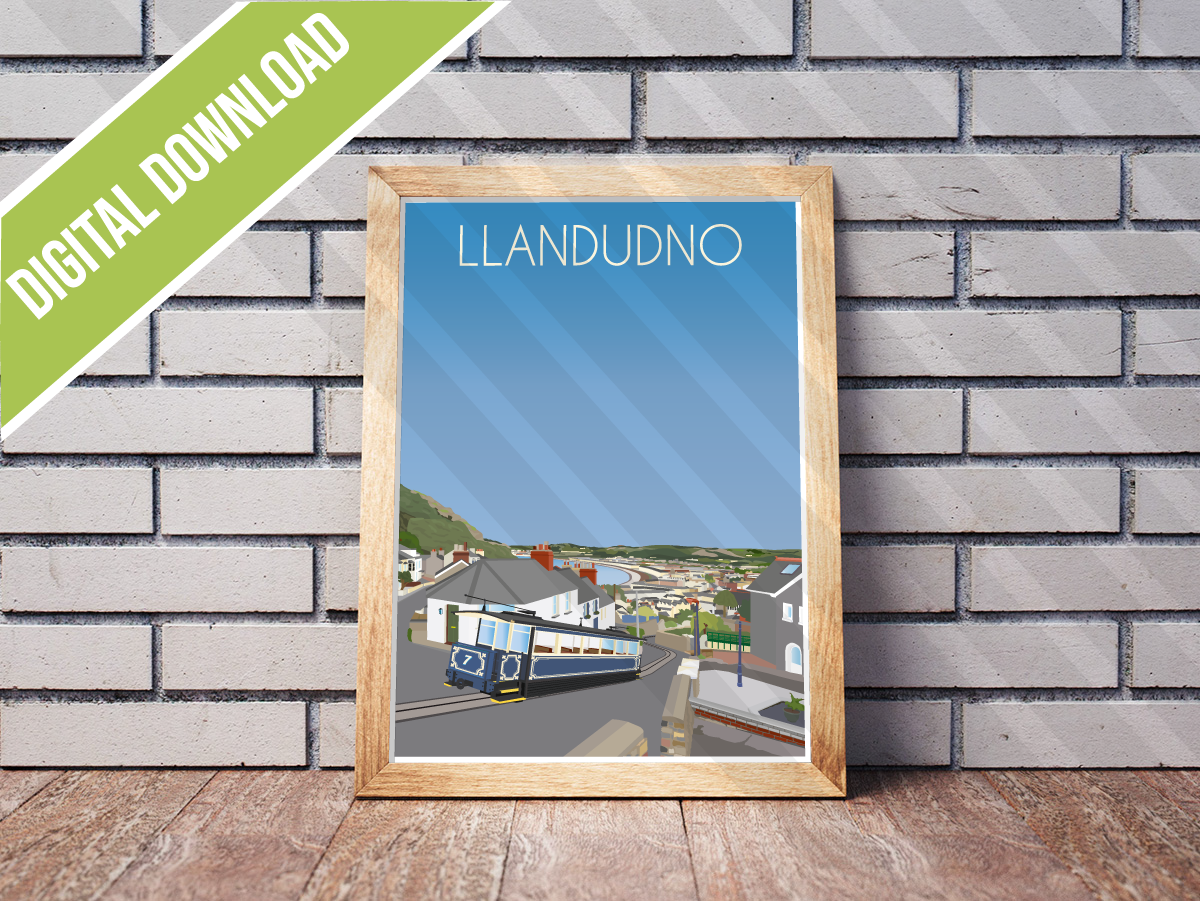 Vintage Llandudno Travel Poster Print – North Wales Wall Art | Retro Seaside & Pier Landscape | Instant Digital Download