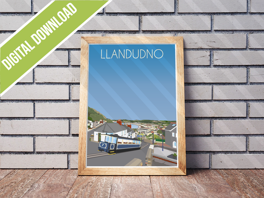 Vintage Llandudno Travel Poster Print – North Wales Wall Art | Retro Seaside & Pier Landscape | Instant Digital Download