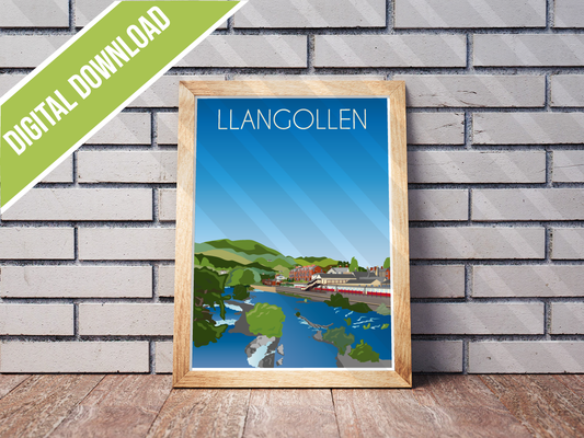 Vintage Llangollen Travel Poster Print – North Wales Wall Art | Retro River & Canal Landscape | Instant Digital Download