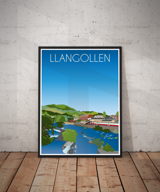 Vintage Llangollen Travel Poster Print – North Wales Wall Art | Retro River & Canal Landscape | Instant Digital Download