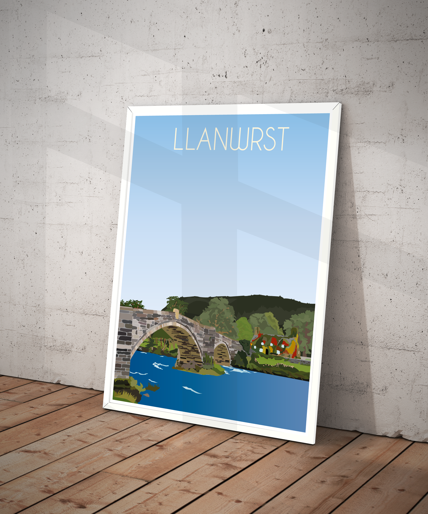 Vintage Llanrwst Travel Poster Print – North Wales Wall Art | Retro River & Bridge Landscape | Instant Digital Download