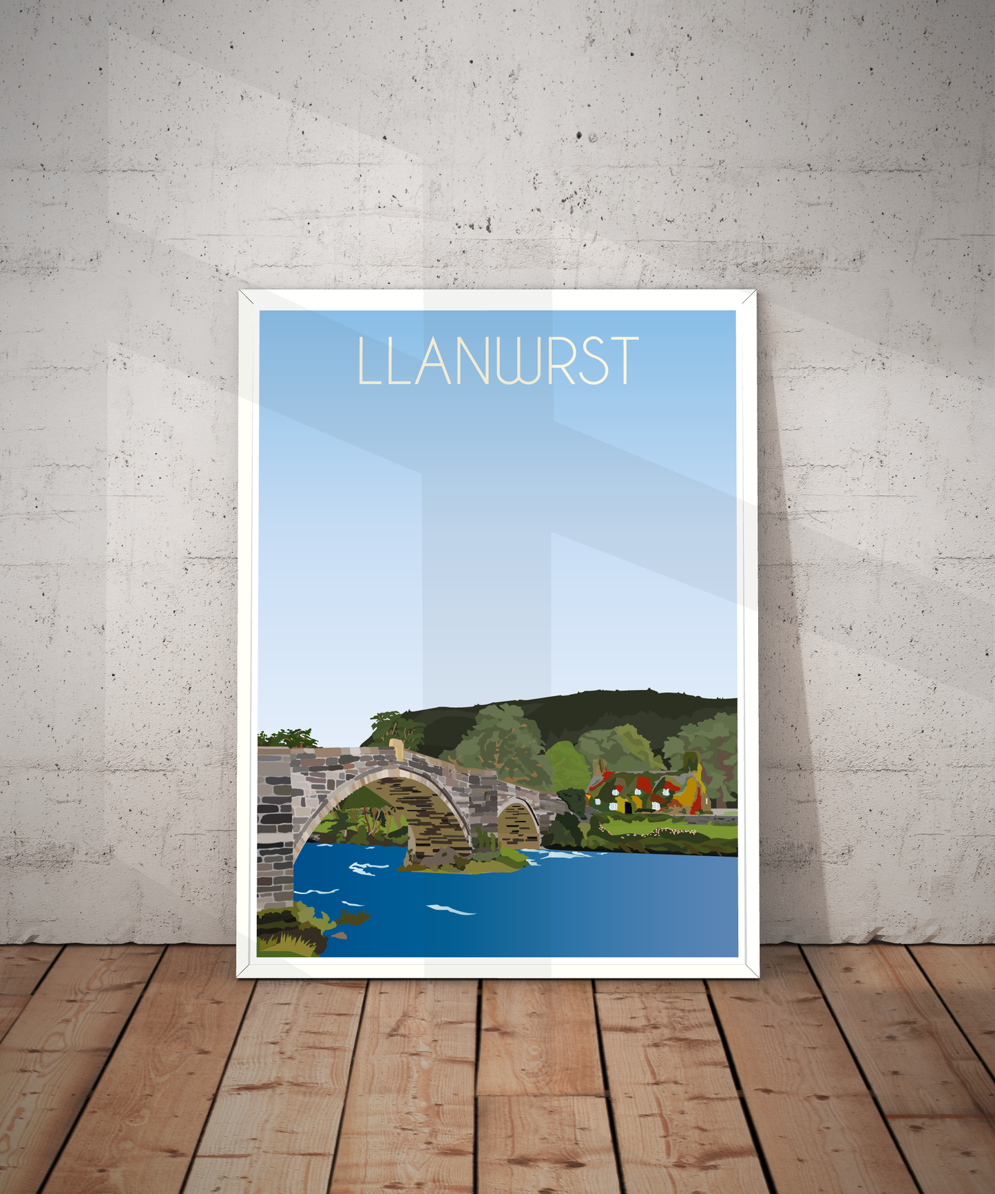 Vintage Llanrwst Travel Poster Print – North Wales Wall Art | Retro River & Bridge Landscape | Instant Digital Download