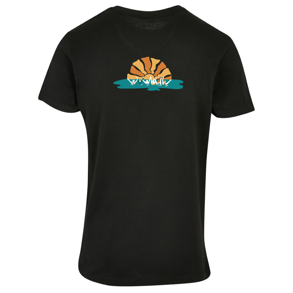 Maverick Mums Sunset Wild Swimming Group Relaxed Fit T-Shirt | Unisex Adventure Tee | Front & Back Design