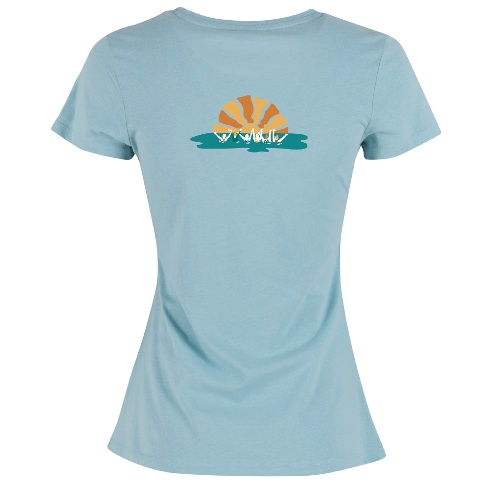 Maverick Mums Sunset Wild Swimming Group Relaxed Fit T-Shirt | Unisex Adventure Tee | Front & Back Design