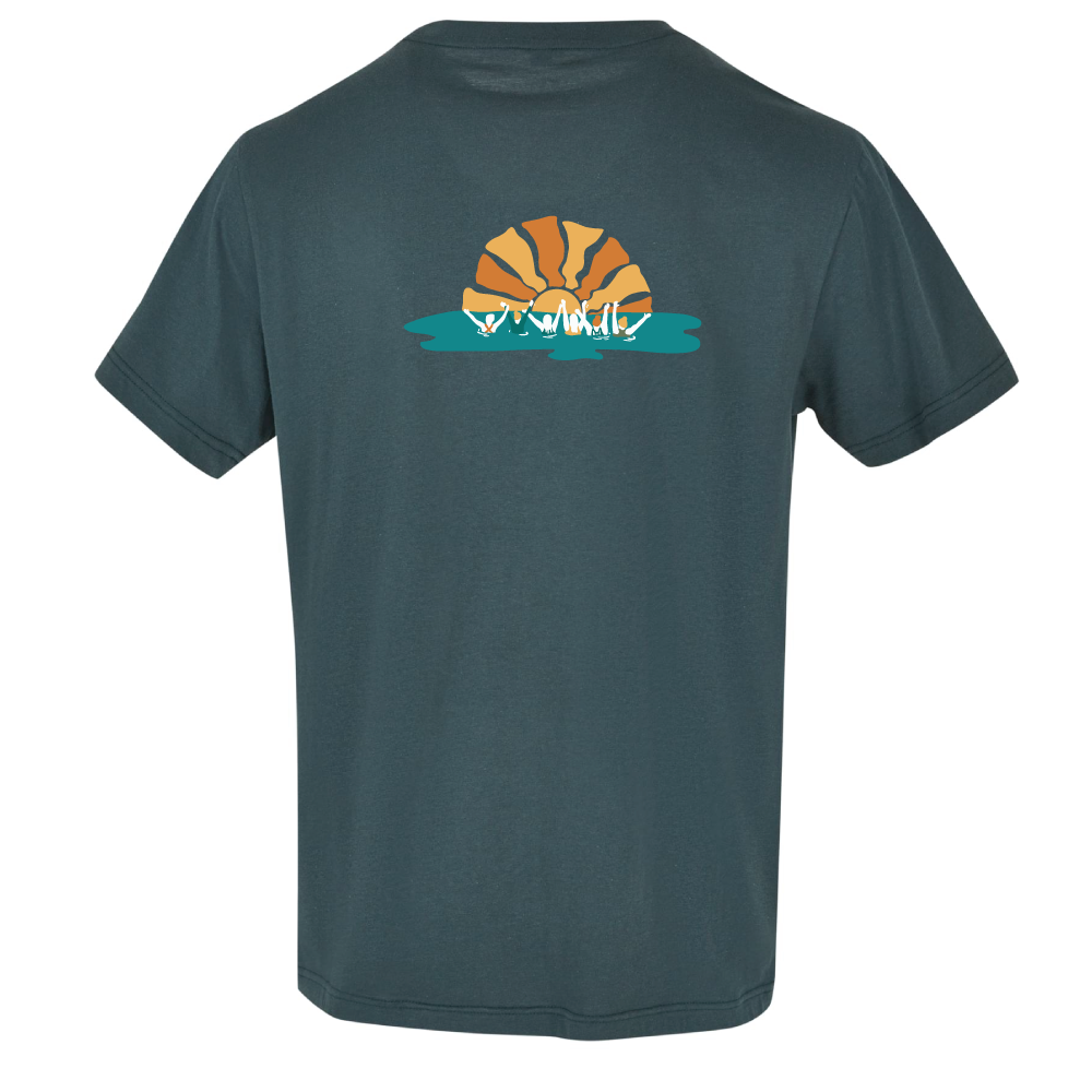 Maverick Mums Sunset Wild Swimming Group Relaxed Fit T-Shirt | Unisex Adventure Tee | Front & Back Design