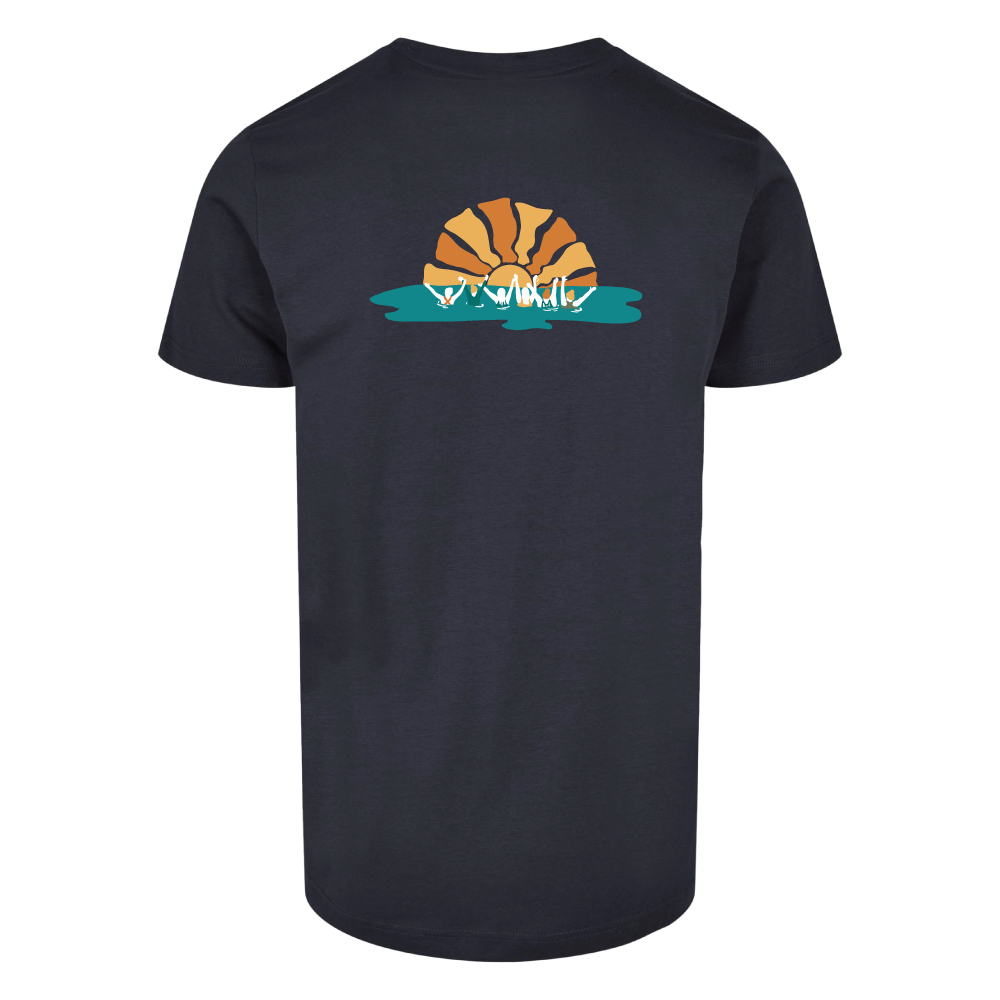 Maverick Mums Sunset Wild Swimming Group Relaxed Fit T-Shirt | Unisex Adventure Tee | Front & Back Design