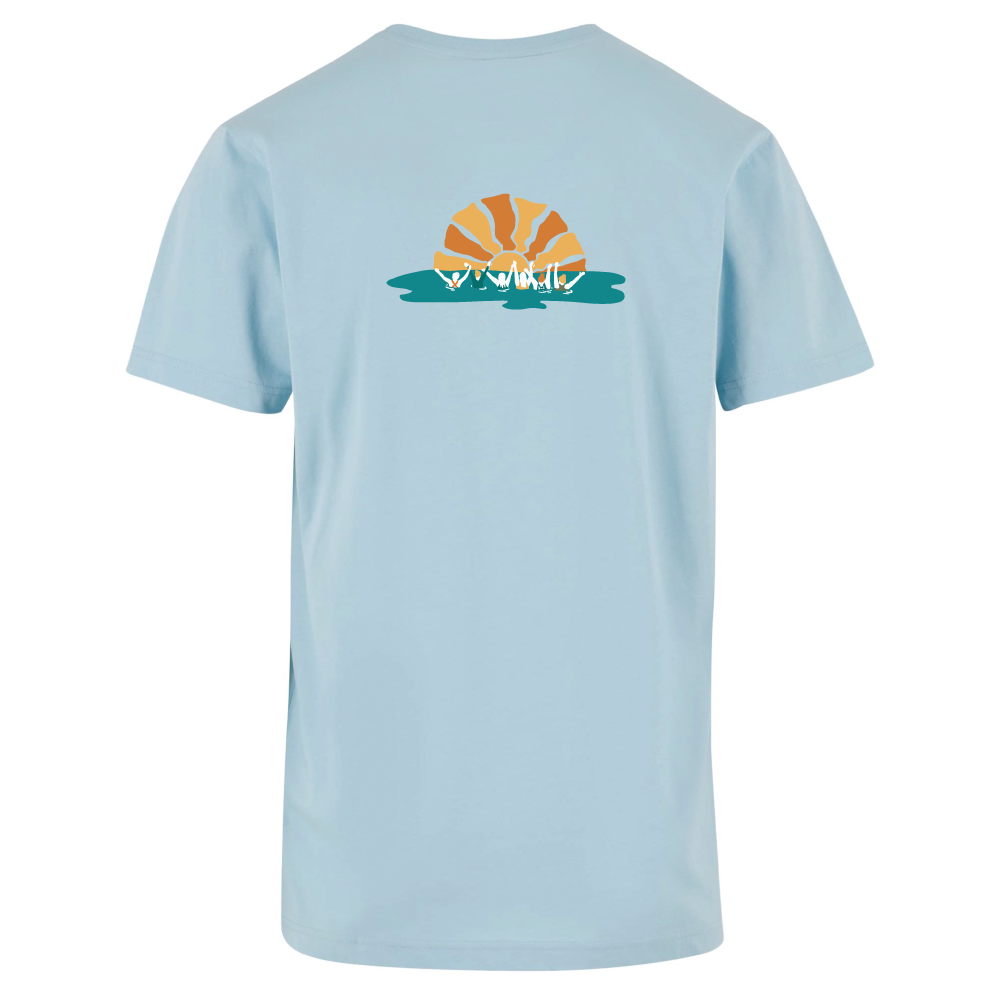 Maverick Mums Sunset Wild Swimming Group Relaxed Fit T-Shirt | Unisex Adventure Tee | Front & Back Design